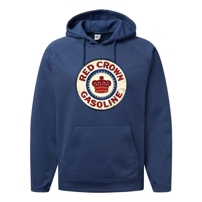 Red Crown Gas Vintage Sign Performance Fleece Hoodie