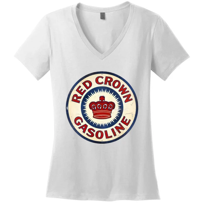 Red Crown Gas Vintage Sign Women's V-Neck T-Shirt