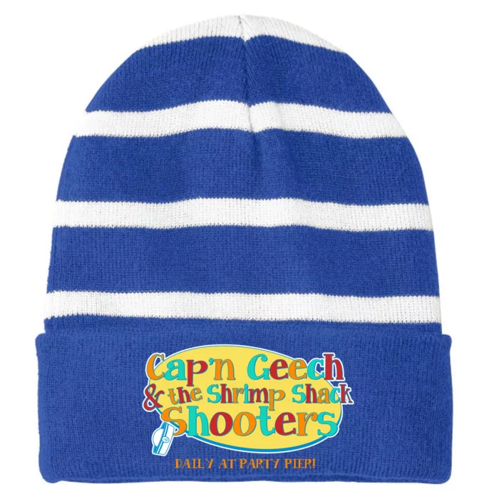 Retro Captain Geech And The Shrimp Shack Shooters Daily At Party Pier Striped Beanie with Solid Band