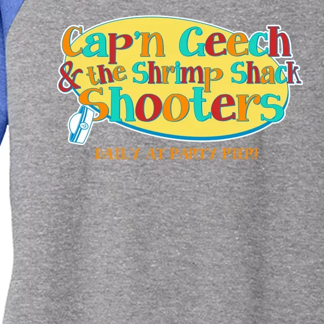 Retro Captain Geech And The Shrimp Shack Shooters Daily At Party Pier Women's Tri-Blend 3/4-Sleeve Raglan Shirt