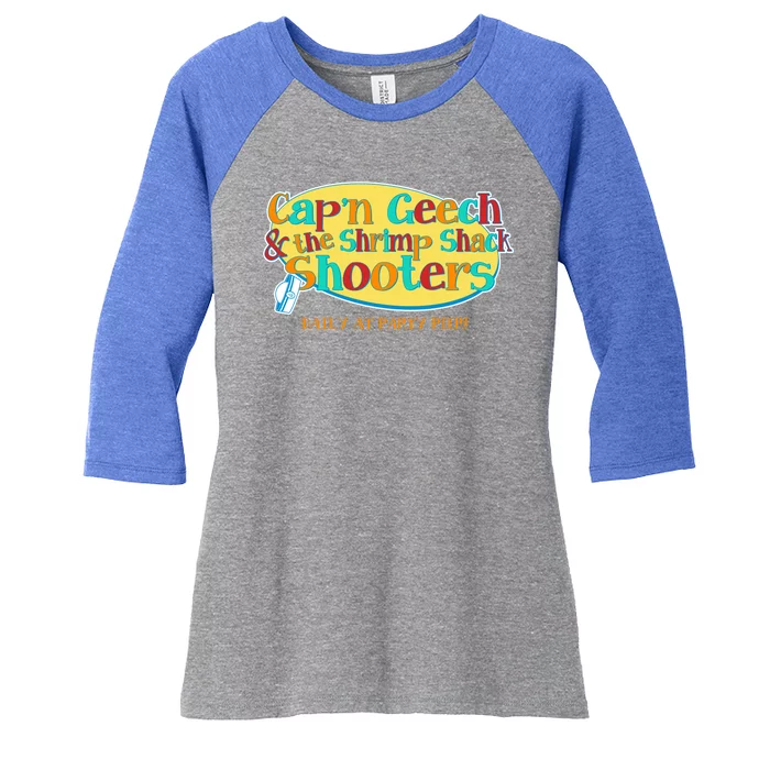 Retro Captain Geech And The Shrimp Shack Shooters Daily At Party Pier Women's Tri-Blend 3/4-Sleeve Raglan Shirt