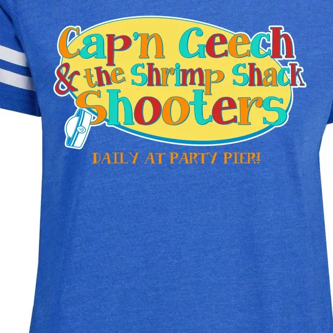 Retro Captain Geech And The Shrimp Shack Shooters Daily At Party Pier Enza Ladies Jersey Football T-Shirt