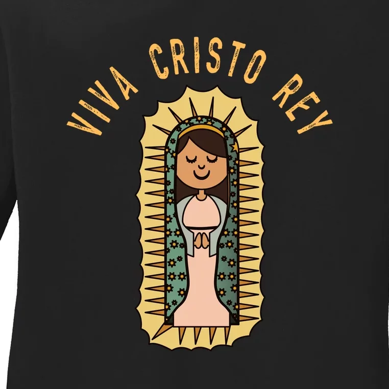 Roman Catholic Gift Our Lady Of Guadlupe Viva Cristo Rey Ladies Long Sleeve Shirt