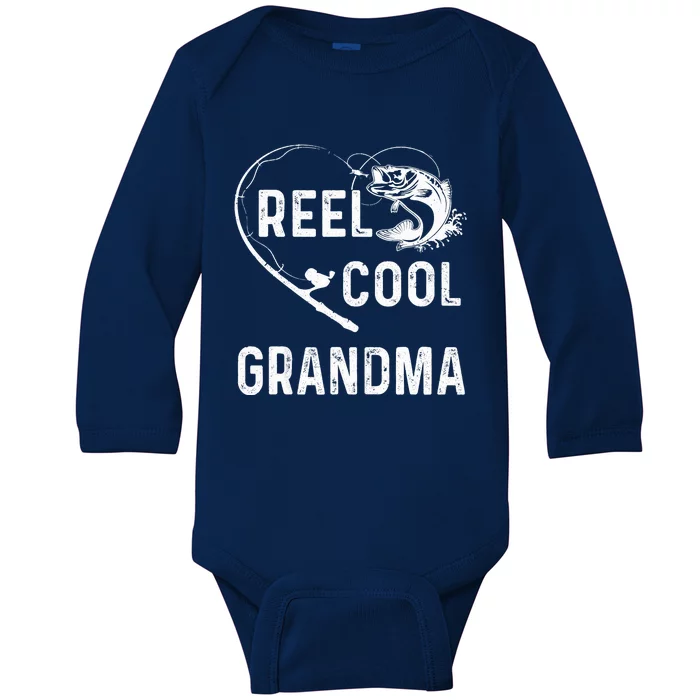 Reel Cool Grandma Retro Fishing Lover For Mothers Day Baby Long Sleeve Bodysuit