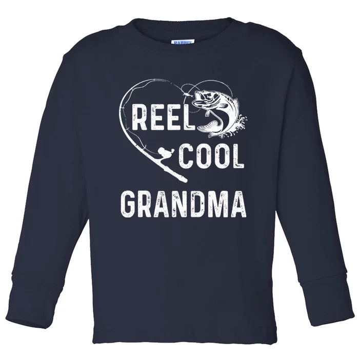 Reel Cool Grandma Retro Fishing Lover For Mothers Day Toddler Long Sleeve Shirt