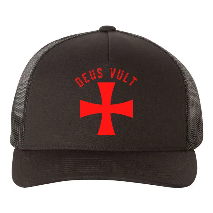 Roman Catholic Gift Deus Vult Crusader Cross Yupoong Adult 5-Panel Trucker Hat