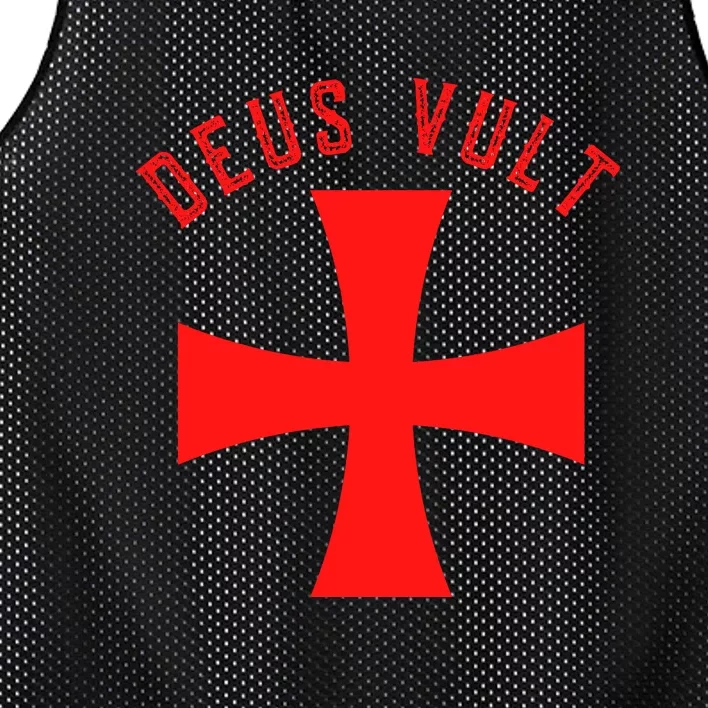 Roman Catholic Gift Deus Vult Crusader Cross Mesh Reversible Basketball Jersey Tank