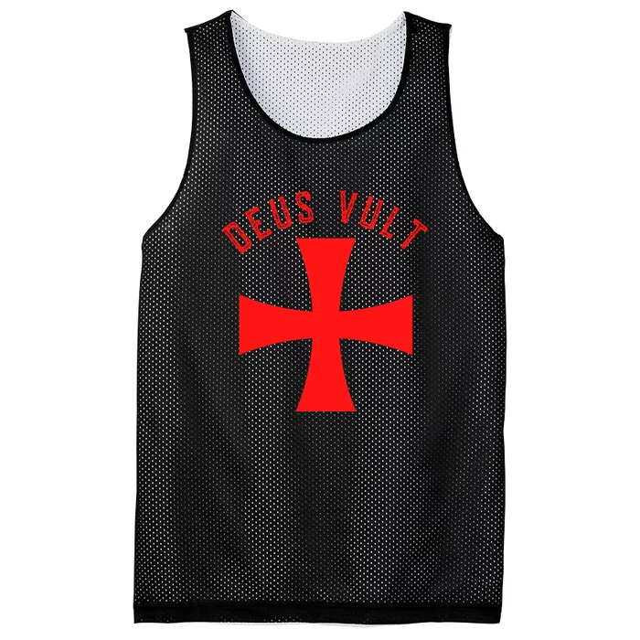 Roman Catholic Gift Deus Vult Crusader Cross Mesh Reversible Basketball Jersey Tank