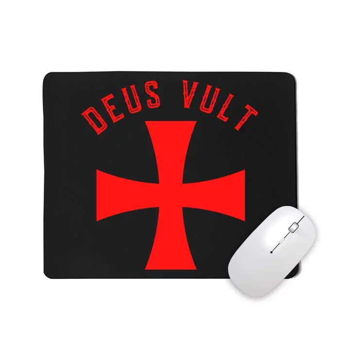 Roman Catholic Gift Deus Vult Crusader Cross Mousepad