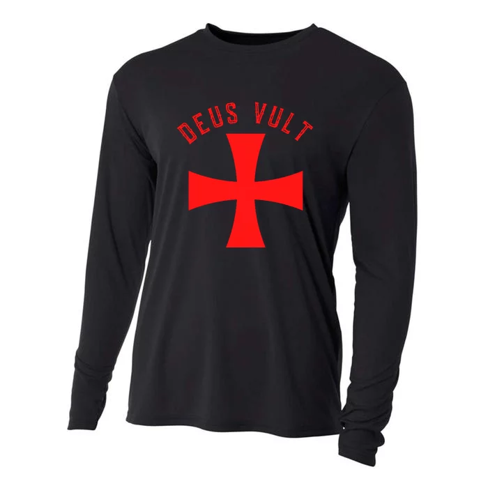 Roman Catholic Gift Deus Vult Crusader Cross Cooling Performance Long Sleeve Crew