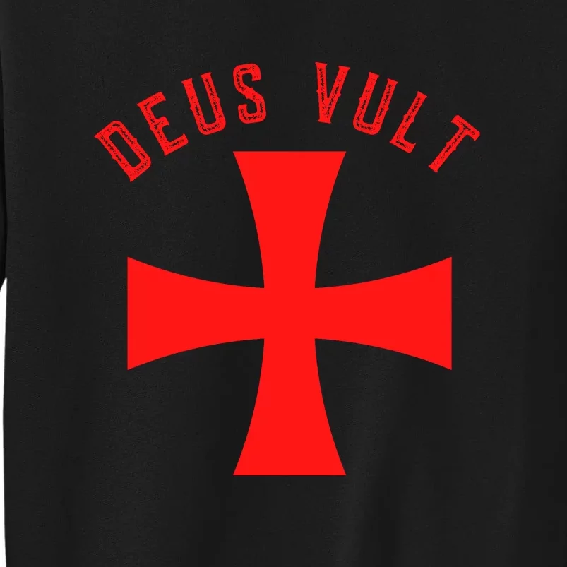 Roman Catholic Gift Deus Vult Crusader Cross Tall Sweatshirt