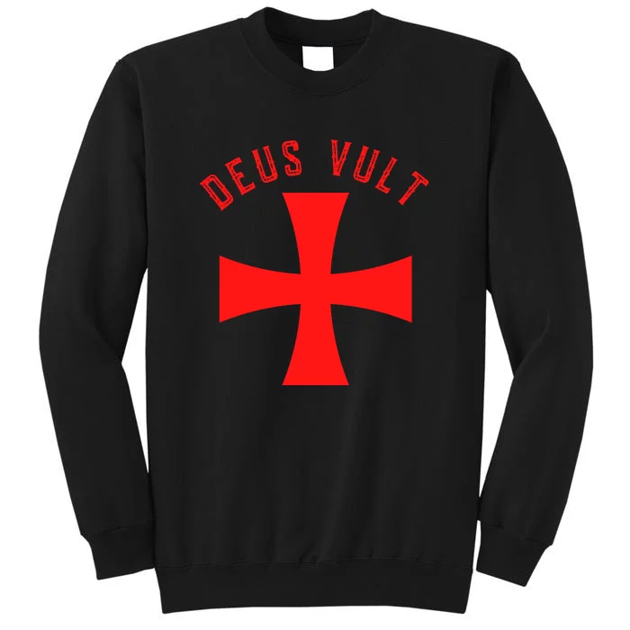 Roman Catholic Gift Deus Vult Crusader Cross Tall Sweatshirt