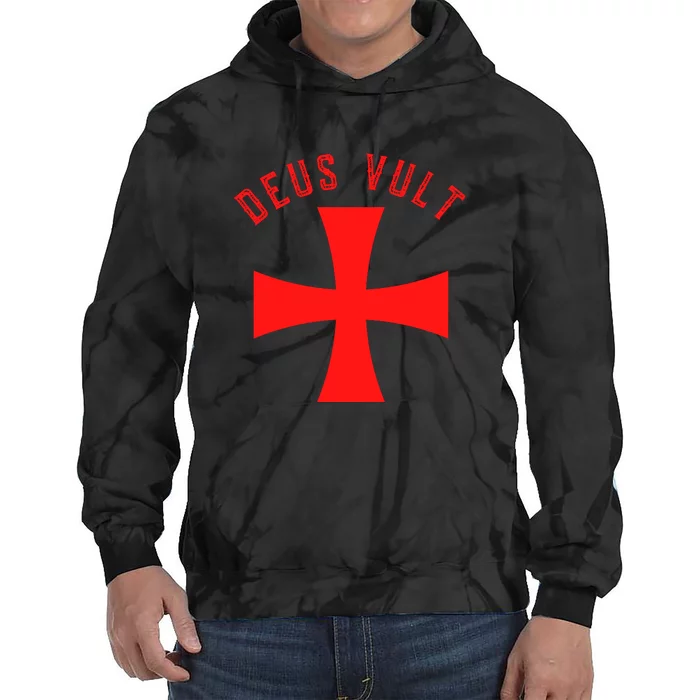 Roman Catholic Gift Deus Vult Crusader Cross Tie Dye Hoodie