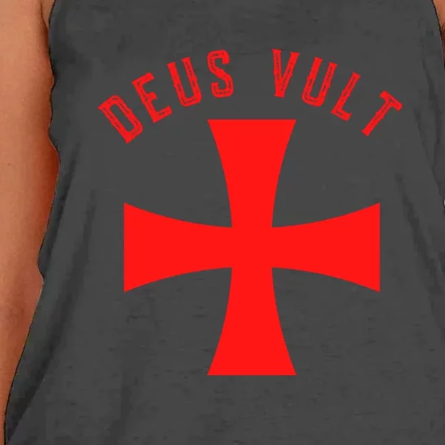 Roman Catholic Gift Deus Vult Crusader Cross Women's Knotted Racerback Tank