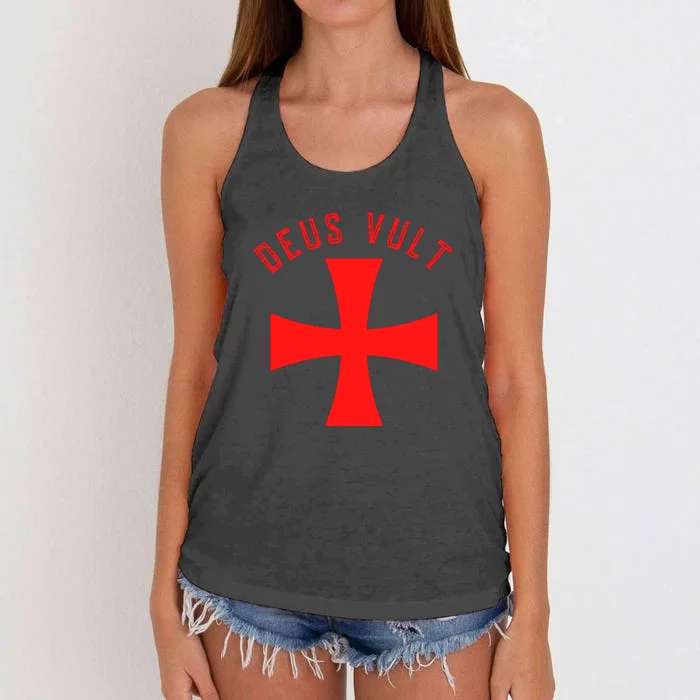 Roman Catholic Gift Deus Vult Crusader Cross Women's Knotted Racerback Tank