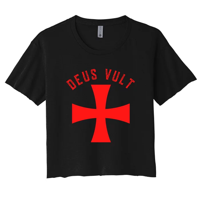 Roman Catholic Gift Deus Vult Crusader Cross Women's Crop Top Tee