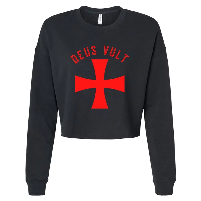 Roman Catholic Gift Deus Vult Crusader Cross Cropped Pullover Crew