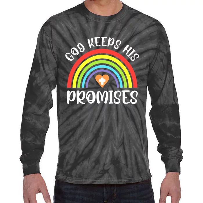 Rainbow Christian God Keeps His Promises Bible Noah Tie-Dye Long Sleeve Shirt