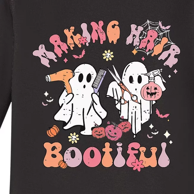 Retro Cute Ghost Halloween Hair Stylist Making Hair Bootiful Baby Long Sleeve Bodysuit