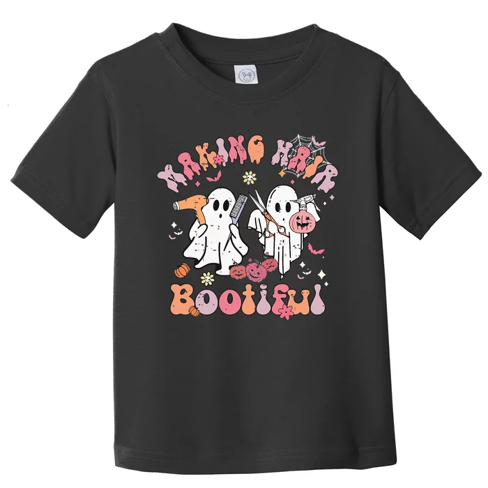 Retro Cute Ghost Halloween Hair Stylist Making Hair Bootiful Toddler T-Shirt