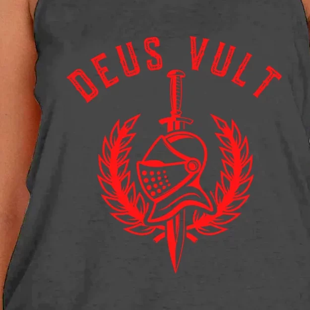 Roman Catholic Gift Deus Vult Crusader Women's Knotted Racerback Tank