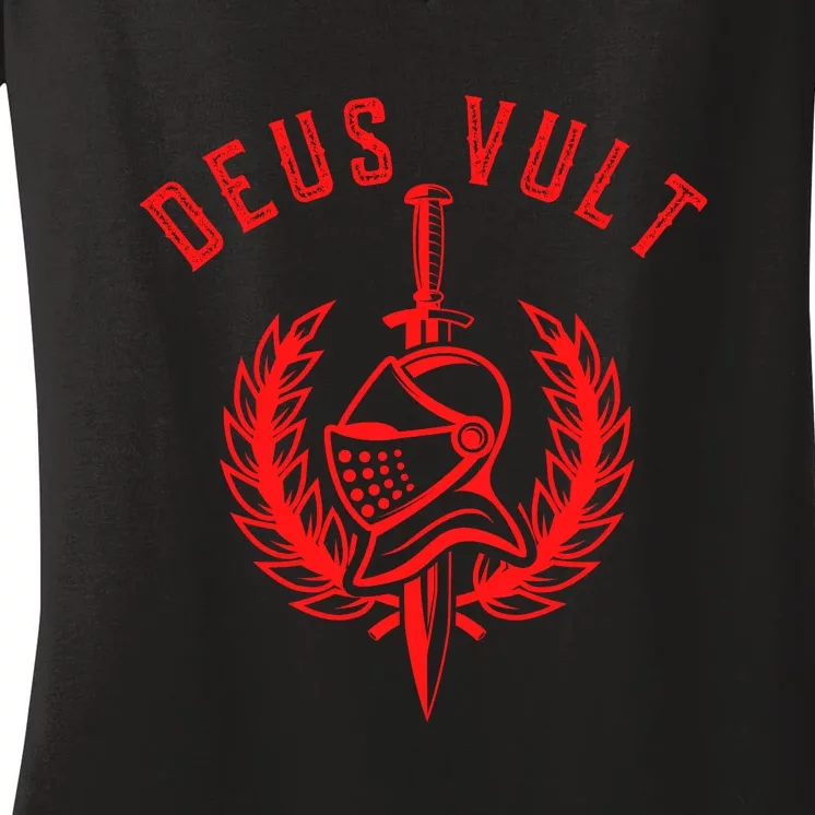 Roman Catholic Gift Deus Vult Crusader Women's V-Neck T-Shirt