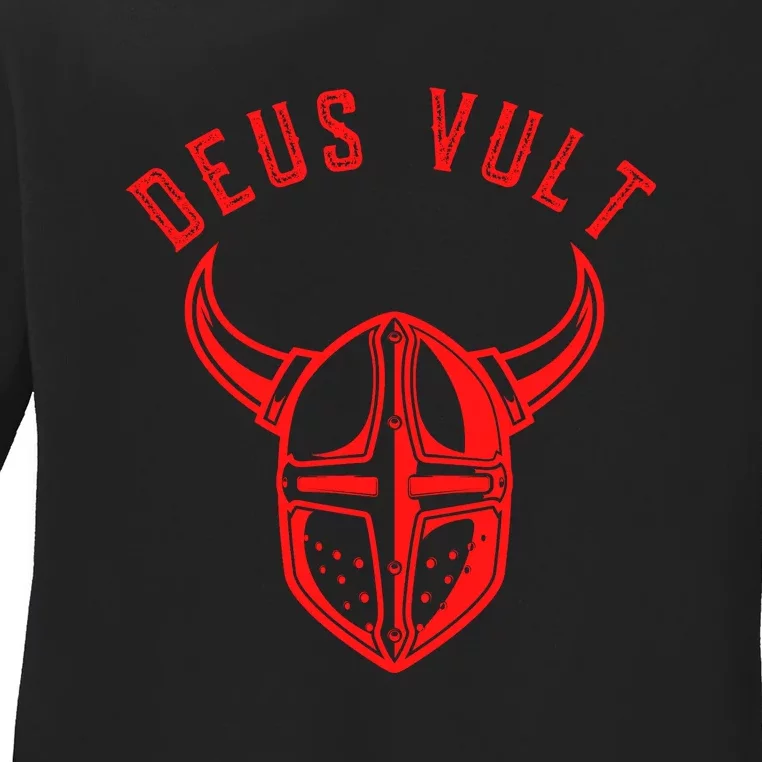 Roman Catholic Gift Deus Vult Crusader Ladies Long Sleeve Shirt