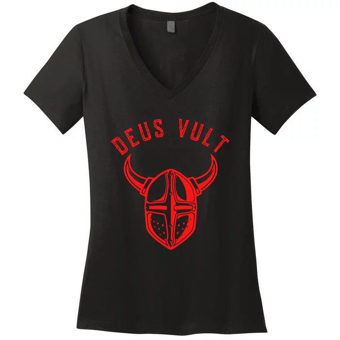 Roman Catholic Gift Deus Vult Crusader Women's V-Neck T-Shirt