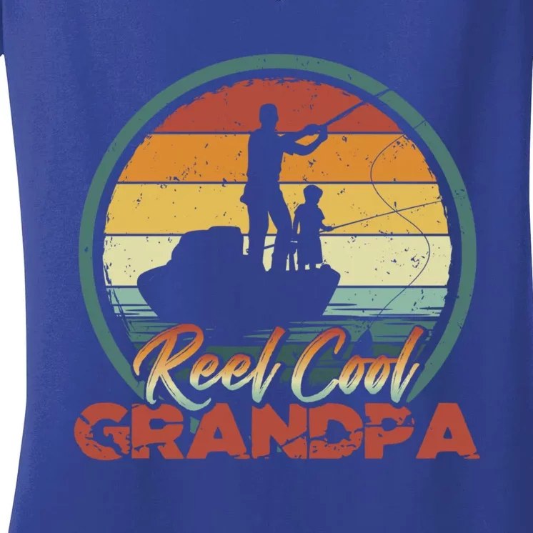 Reel Cool Grandpa Gift Retro Fishing Family Gift Women's V-Neck T-Shirt