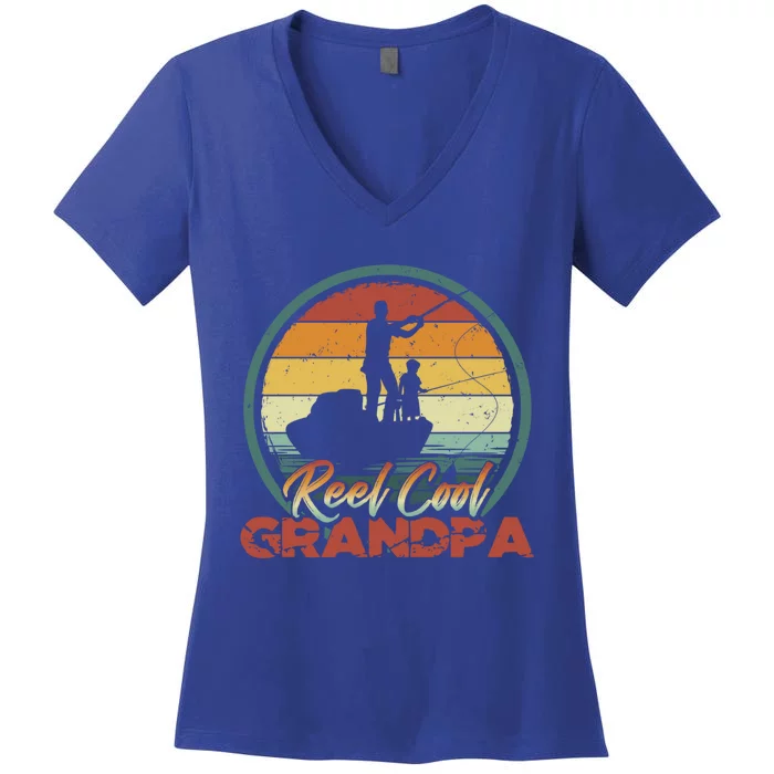 Reel Cool Grandpa Gift Retro Fishing Family Gift Women's V-Neck T-Shirt