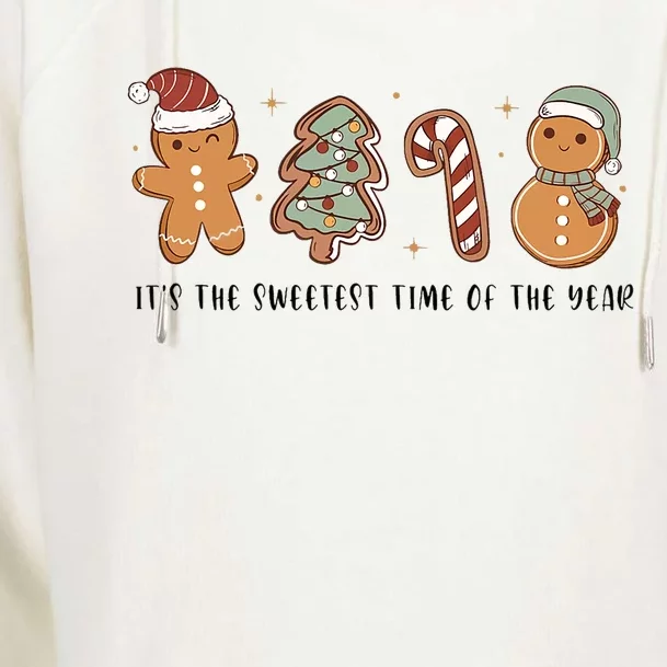 Retro Christmas Gingerbread Cookie Sweetest Time Of The Year Womens Funnel Neck Pullover Hood