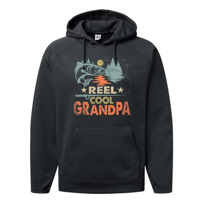 Reel Cool Grandpa Fishing Lover Vintage Father's Day Performance Fleece Hoodie