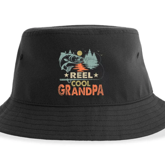 Reel Cool Grandpa Fishing Lover Vintage Father's Day Sustainable Bucket Hat