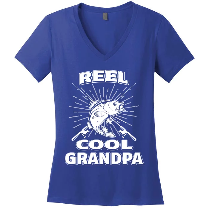 Reel Cool Grandpa Fishing Family Retired Lake Rod Great Gift Women's V-Neck T-Shirt