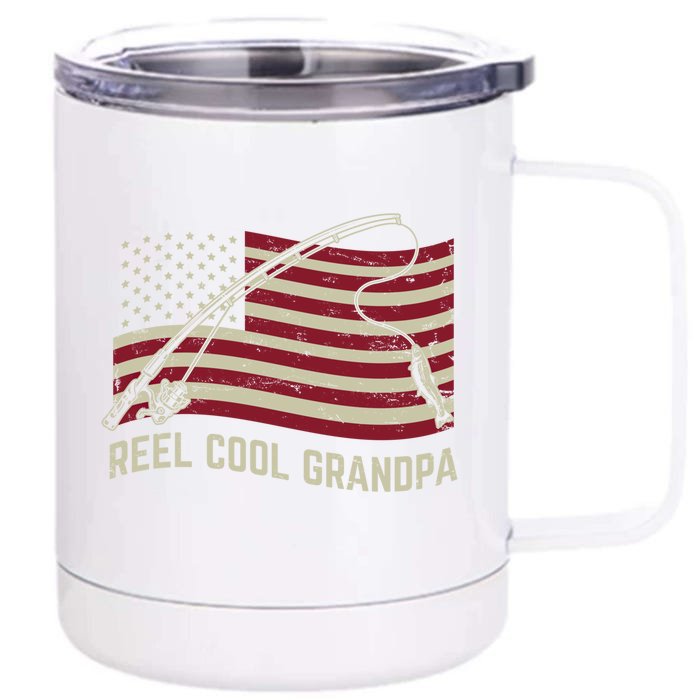 Reel Cool Grandpa American Flag Fishing Rod Cute Gift Front & Back 12oz Stainless Steel Tumbler Cup