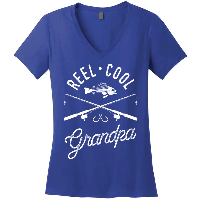 Reel Cool Grandpa Father's Day Gift Fishing Gift Women's V-Neck T-Shirt