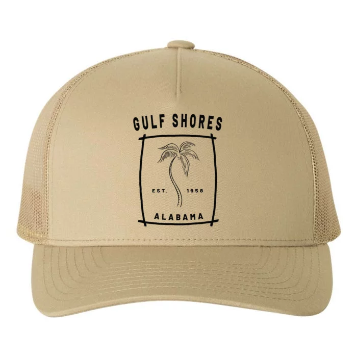 Retro Cool Gulf Shores Alabama Palm Tree Novelty Art Yupoong Adult 5-Panel Trucker Hat