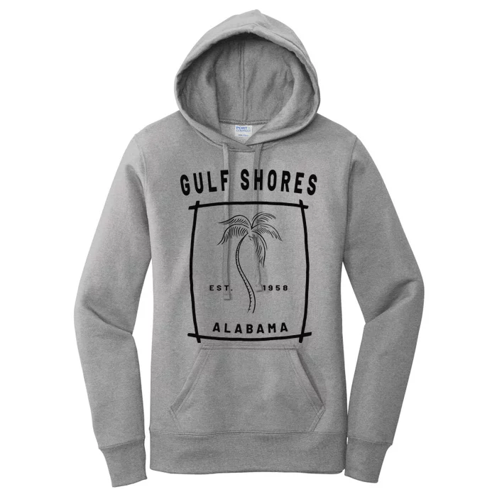 Retro Cool Gulf Shores Alabama Palm Tree Novelty Art Women's Pullover Hoodie