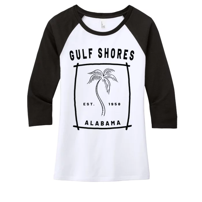 Retro Cool Gulf Shores Alabama Palm Tree Novelty Art Women's Tri-Blend 3/4-Sleeve Raglan Shirt