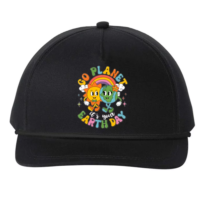 Retro Cartoon Go Planet Its Your Earth Day Snapback Five-Panel Rope Hat