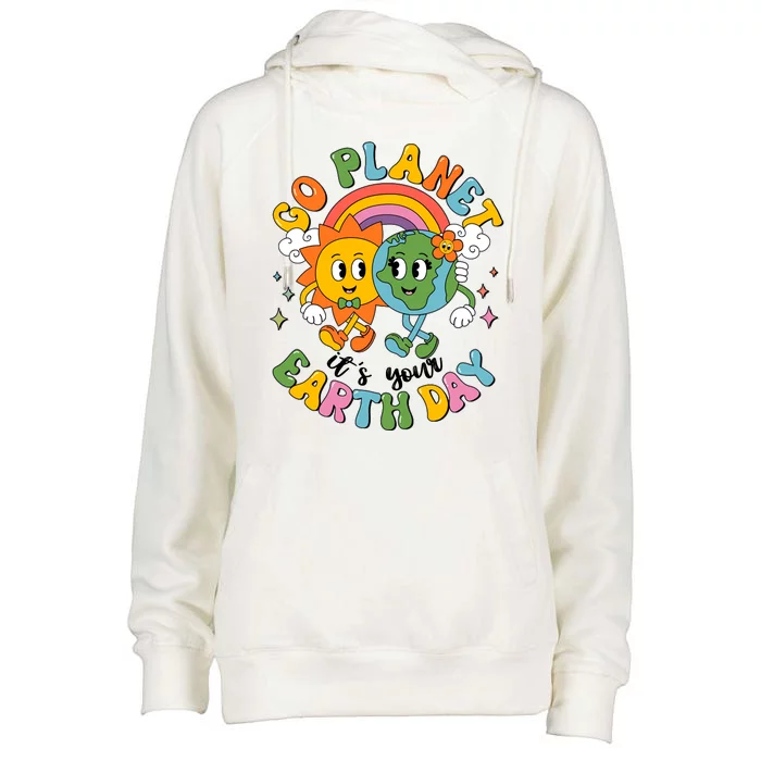 Retro Cartoon Go Planet Its Your Earth Day Womens Funnel Neck Pullover Hood