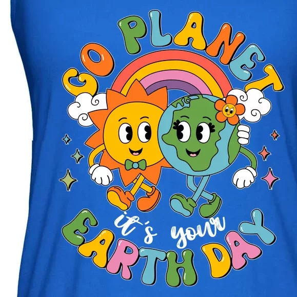 Retro Cartoon Go Planet Its Your Earth Day Ladies Essential Flowy Tank