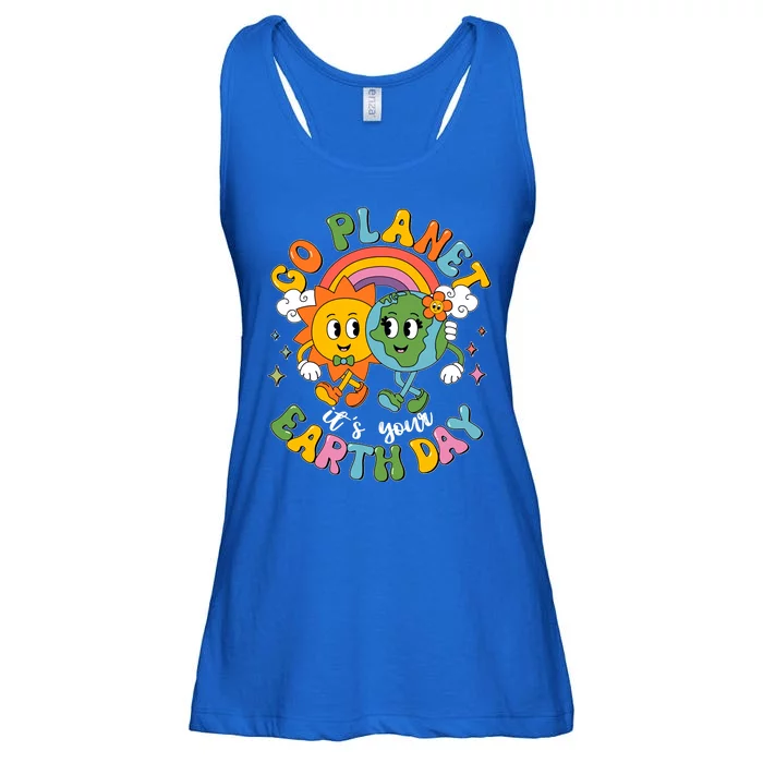 Retro Cartoon Go Planet Its Your Earth Day Ladies Essential Flowy Tank