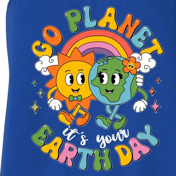 Retro Cartoon Go Planet Its Your Earth Day Women's Racerback Tank