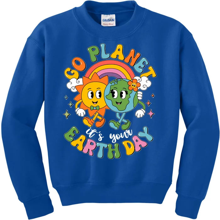 Retro Cartoon Go Planet Its Your Earth Day Kids Sweatshirt