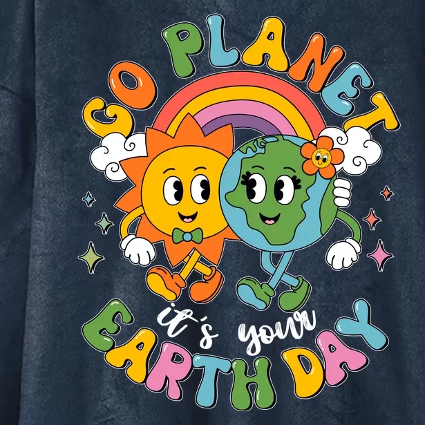 Retro Cartoon Go Planet Its Your Earth Day Hooded Wearable Blanket