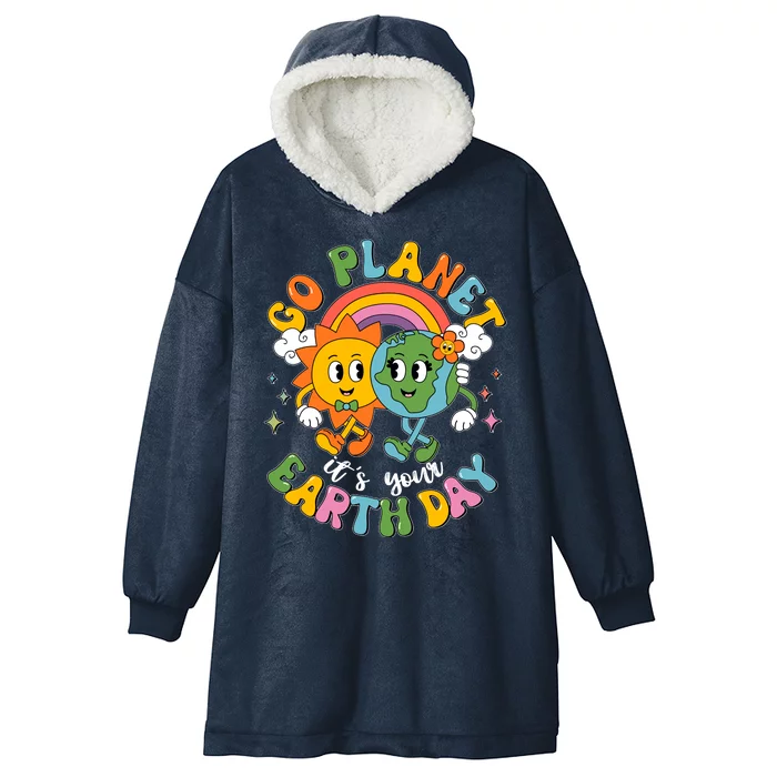 Retro Cartoon Go Planet Its Your Earth Day Hooded Wearable Blanket