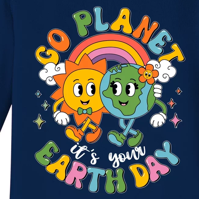 Retro Cartoon Go Planet Its Your Earth Day Baby Long Sleeve Bodysuit