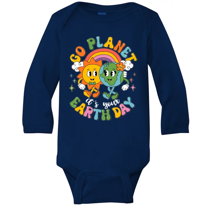 Retro Cartoon Go Planet Its Your Earth Day Baby Long Sleeve Bodysuit