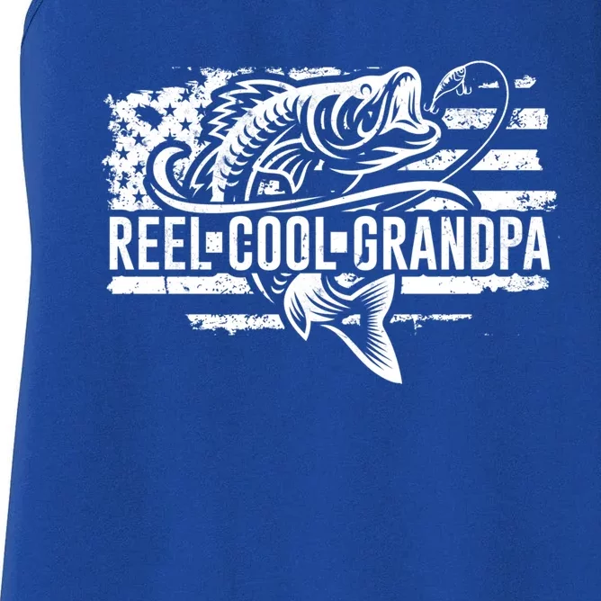 Reel Cool Grandpa Fishing Family American Flag Funny Gift Women's Racerback Tank